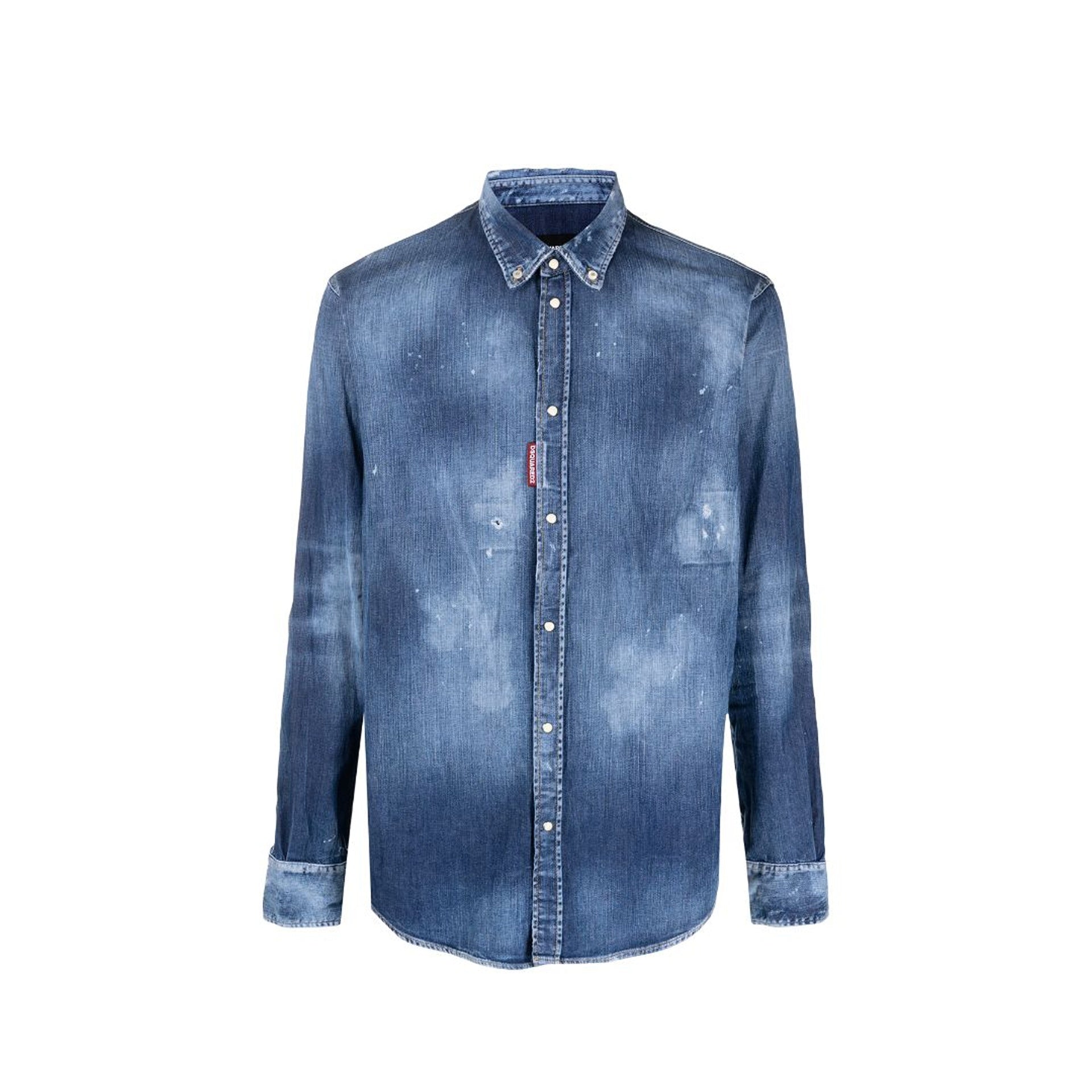 DSQUARED2 Distressed Effect Denim Shirt - Men's Long Sleeve