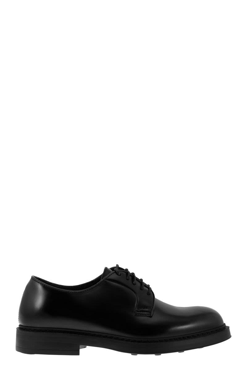DOUCAL'S Men's Leather Derby Dress Shoes with Seamless Rounded Upper - 3 cm Heel Height