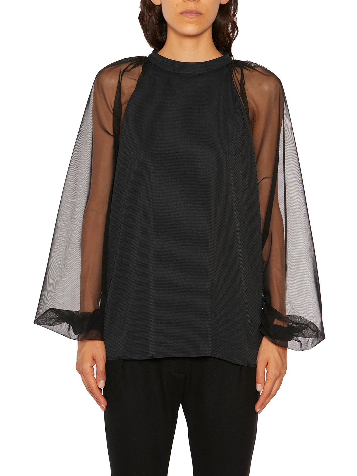 NOSTRASANTISSIMA Silk and Tulle Raglan Shirt (Size 38)