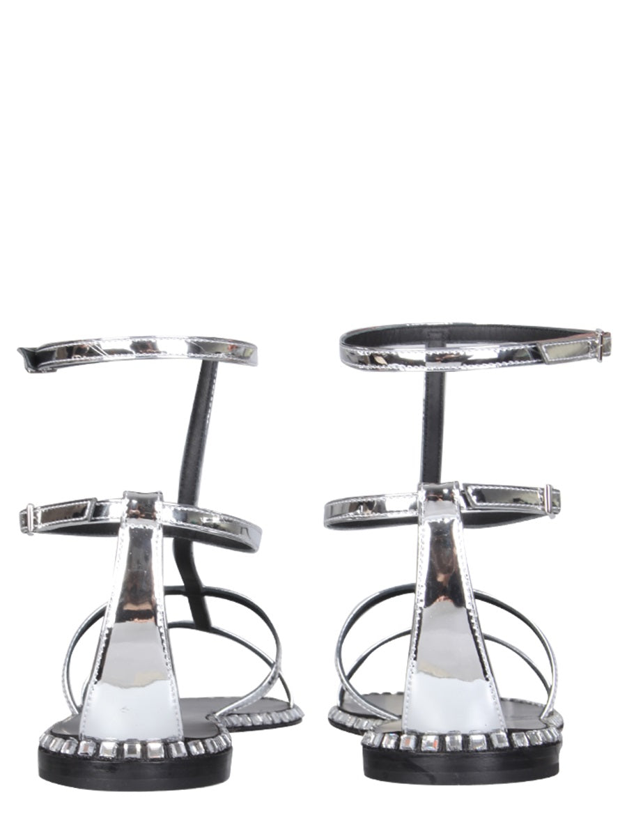 GIUSEPPE ZANOTTI Flat Gladiator Sandals with Mirrored Upper