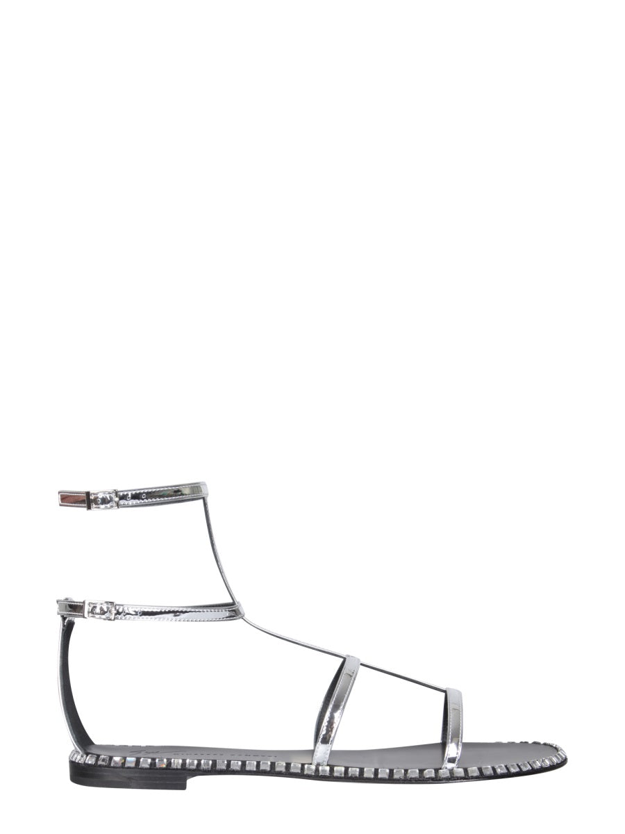 GIUSEPPE ZANOTTI Flat Gladiator Sandals with Mirrored Upper