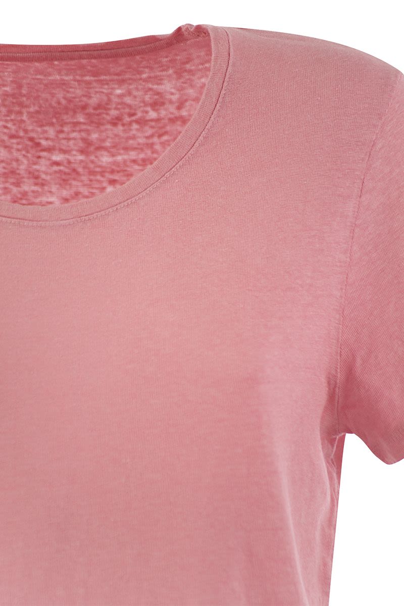 MAJESTIC Crew-Neck Linen Blend T-Shirt - Short Sleeve