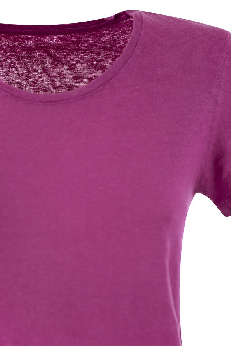MAJESTIC Slim Fit Crew-Neck T-Shirt in Linen and Short Sleeve