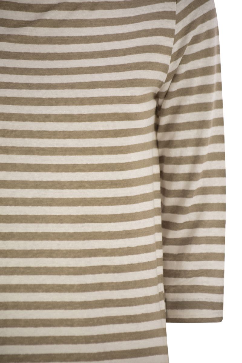 MAJESTIC Women's Striped Linen Boat Neck T-Shirt - 3/4 Sleeves
