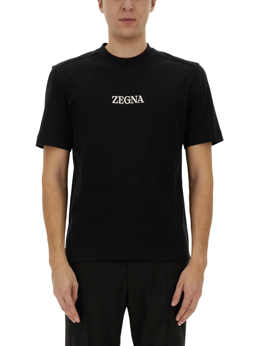 ZEGNA Men's Crewneck T-Shirt with Logo -Size 46