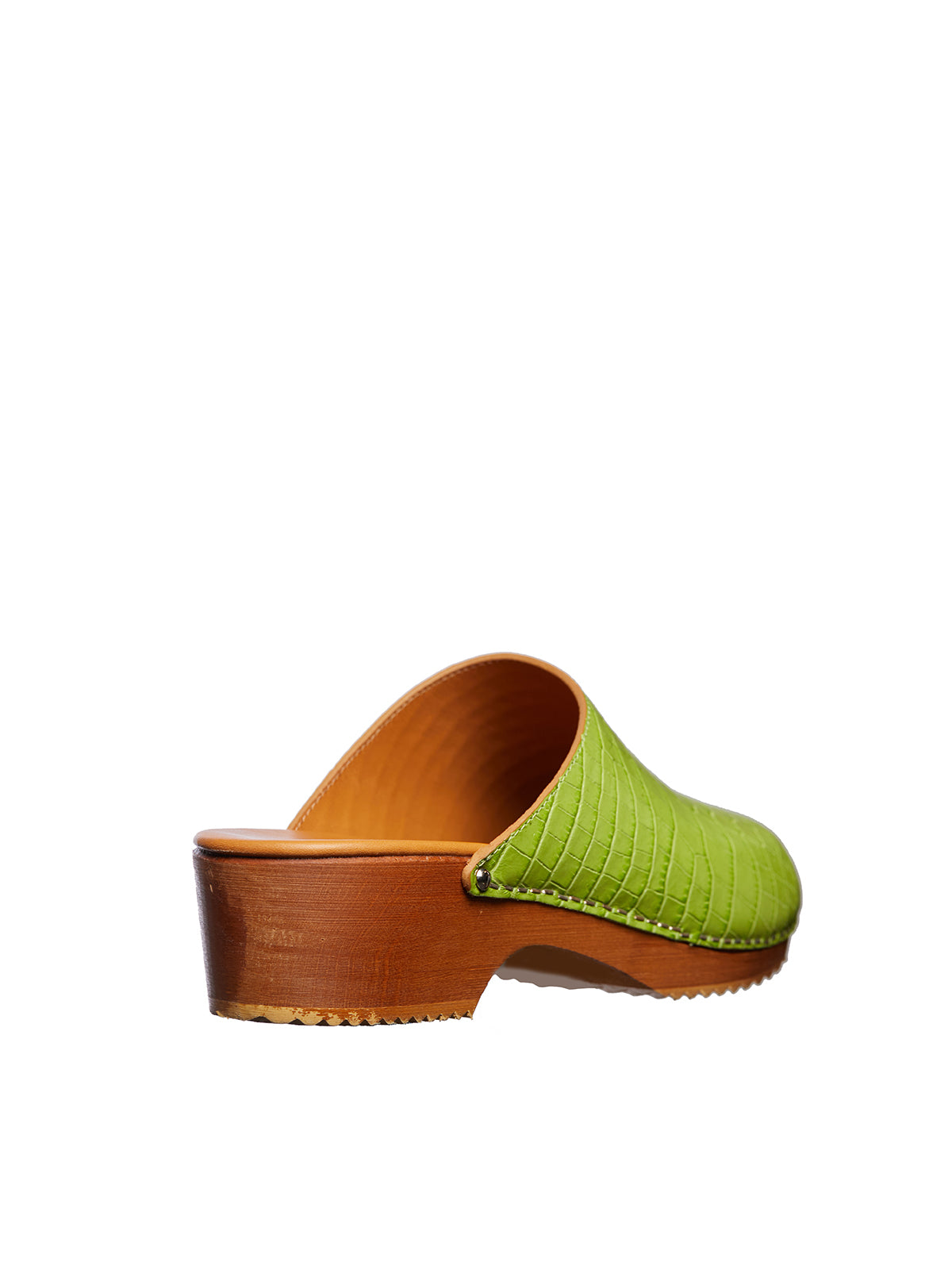 FIGURE DECORATIVE Handcrafted Decorative Leather and Wood Clogs with 5 cm Heel