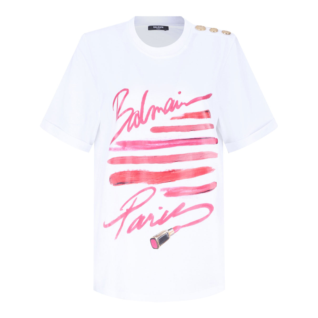 BALMAIN Organic Cotton Multi-Rose Women's T-Shirt