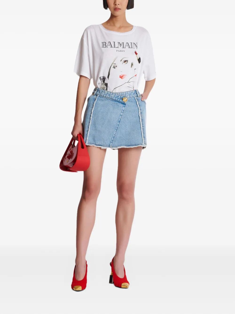 BALMAIN Embroidered Patches Women's T-Shirt
