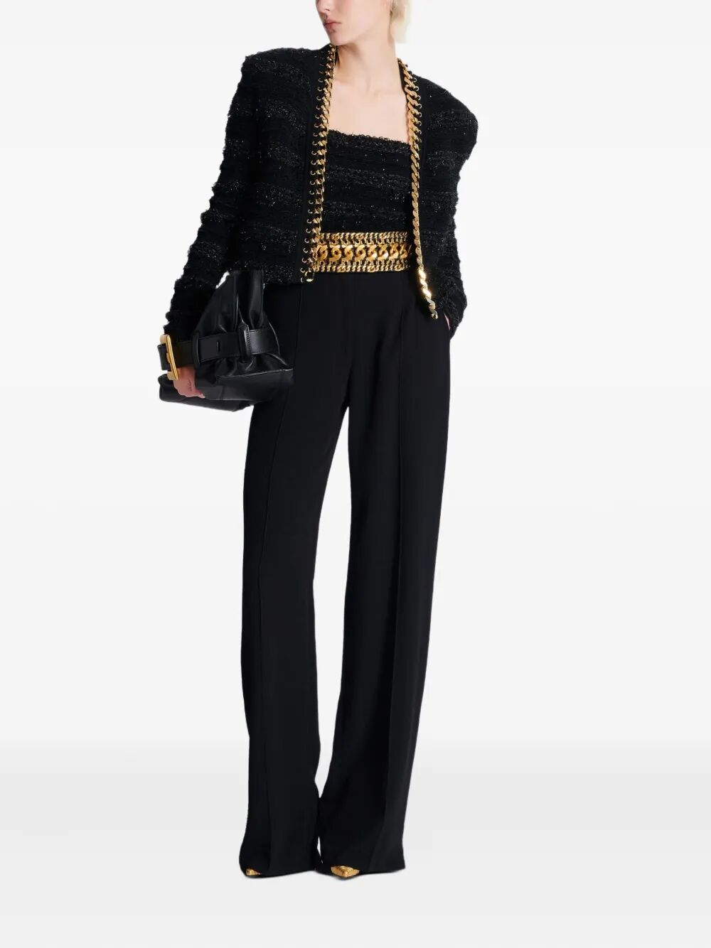 BALMAIN Chains Detail Side to Side Tweed Jacket