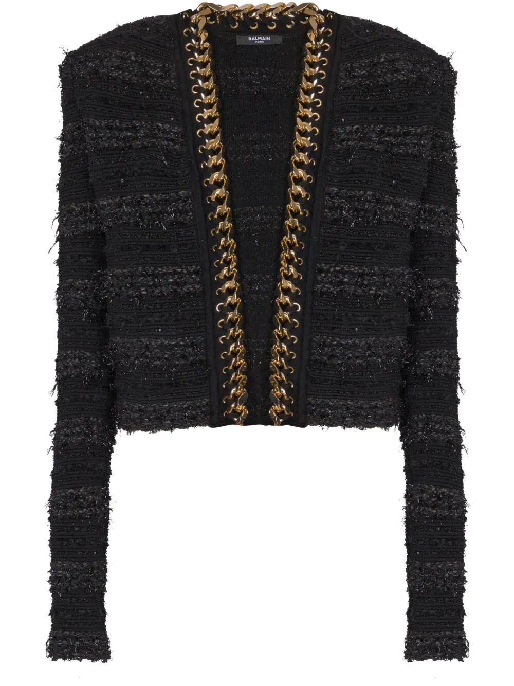 BALMAIN Chains Detail Side to Side Tweed Jacket