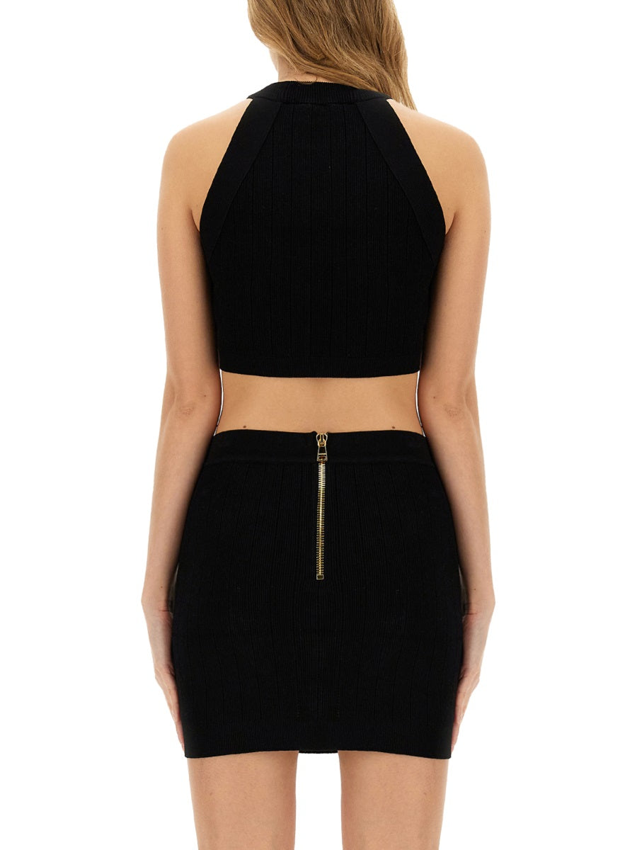BALMAIN Cropped Button-Front Top - Size 38