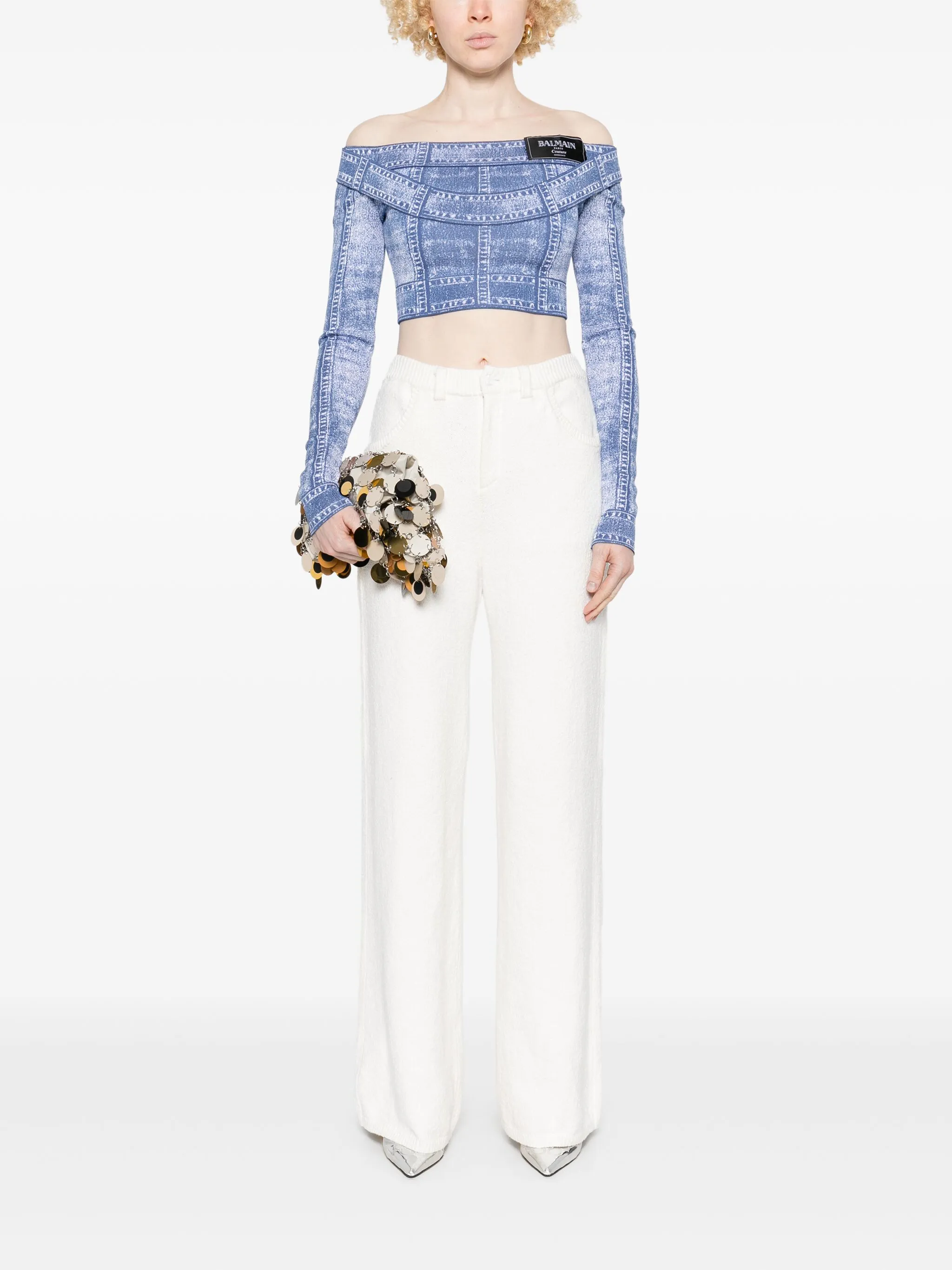 BALMAIN Denim Effect Long-Sleeved Top