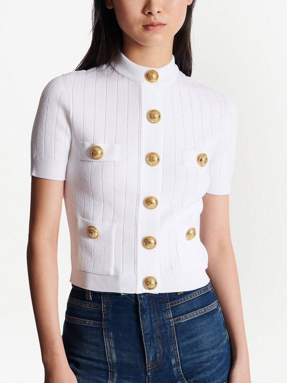 BALMAIN Buttoned Crewneck Mini Cardigan