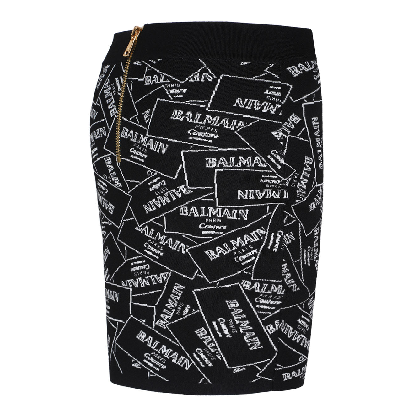 BALMAIN High-Waisted Mini Knit Skirt with Signature Label