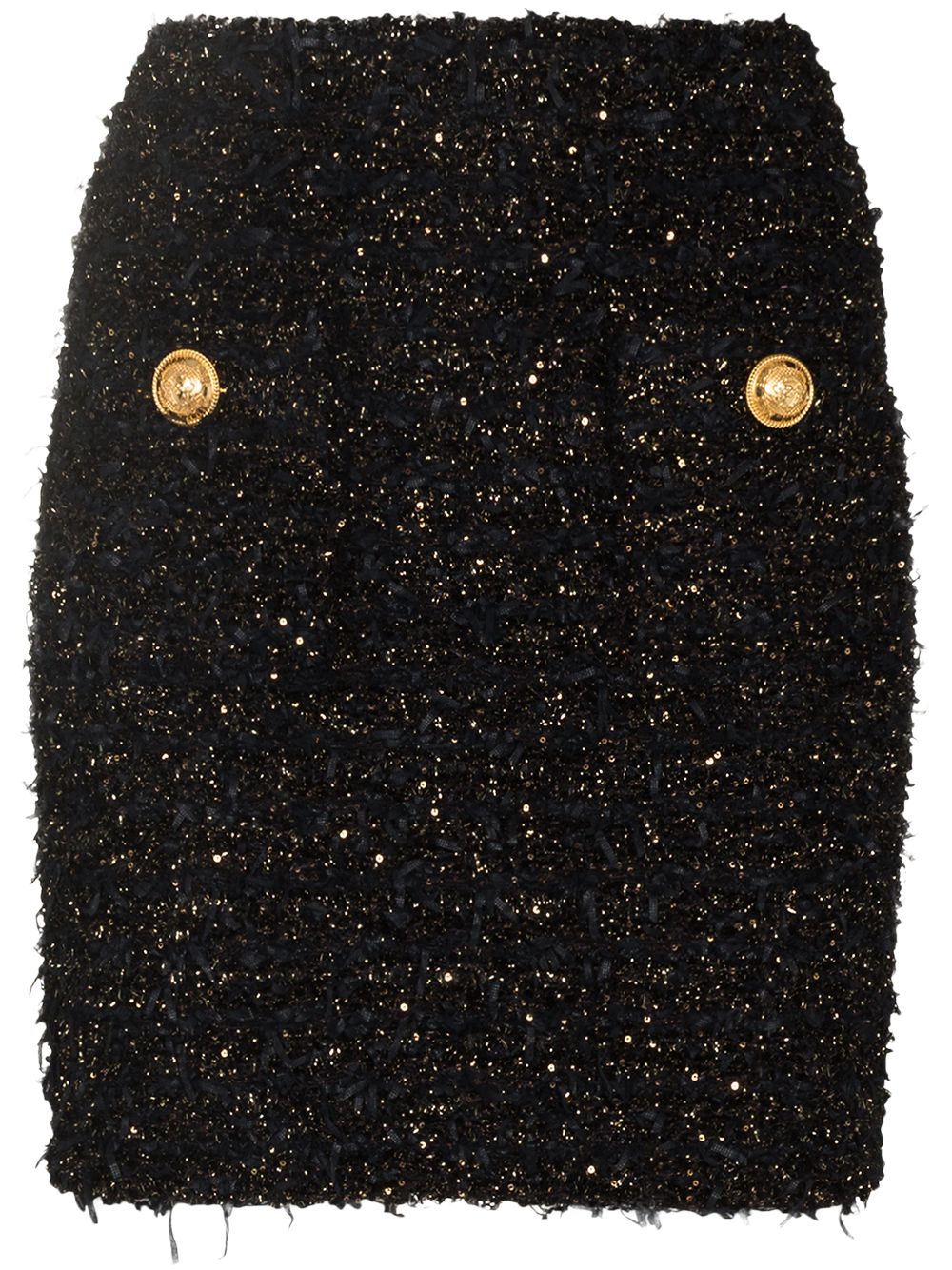 BALMAIN High Waist Tweed Mini Skirt