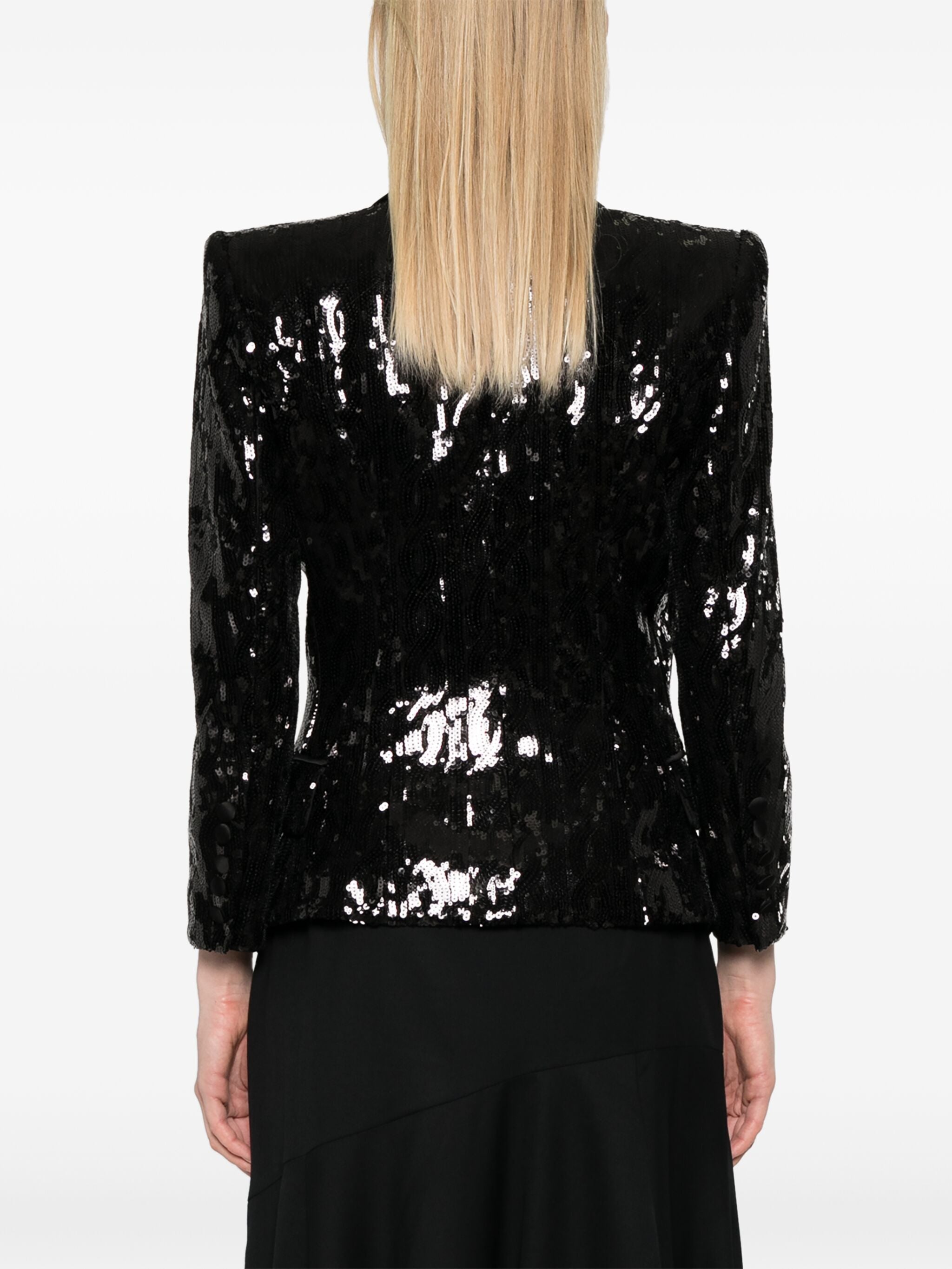 BALMAIN V-Neck Glitter Satin Tailored Jacket
