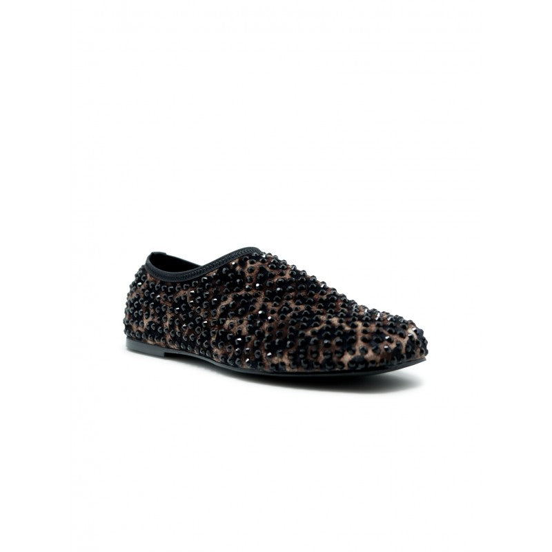 ELENA IACHI Leopard Leather and Glitter Ballerina Shoes