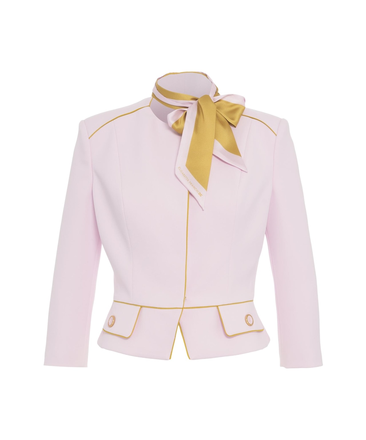 ELISABETTA FRANCHI Elegant Creased Pleated Blazer with Foulard Style