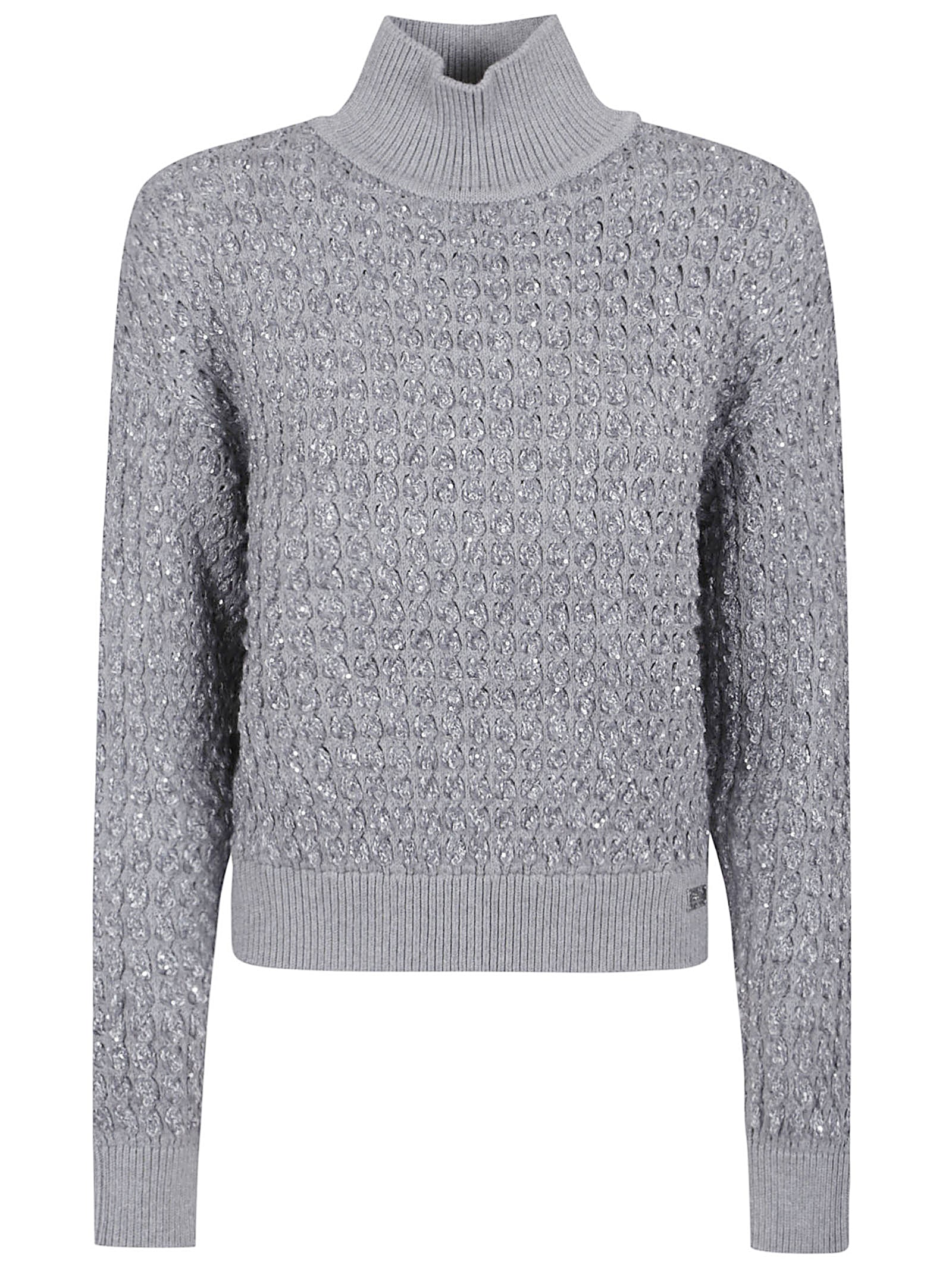 ELISABETTA FRANCHI Bouclé Sweater with High Neck and Dropped Shoulders