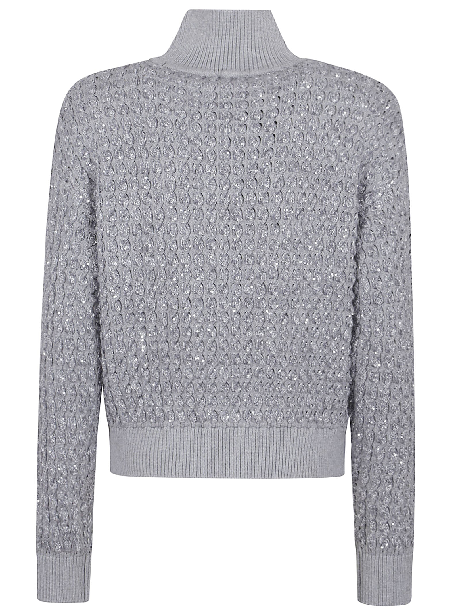 ELISABETTA FRANCHI Bouclé Sweater with High Neck and Dropped Shoulders