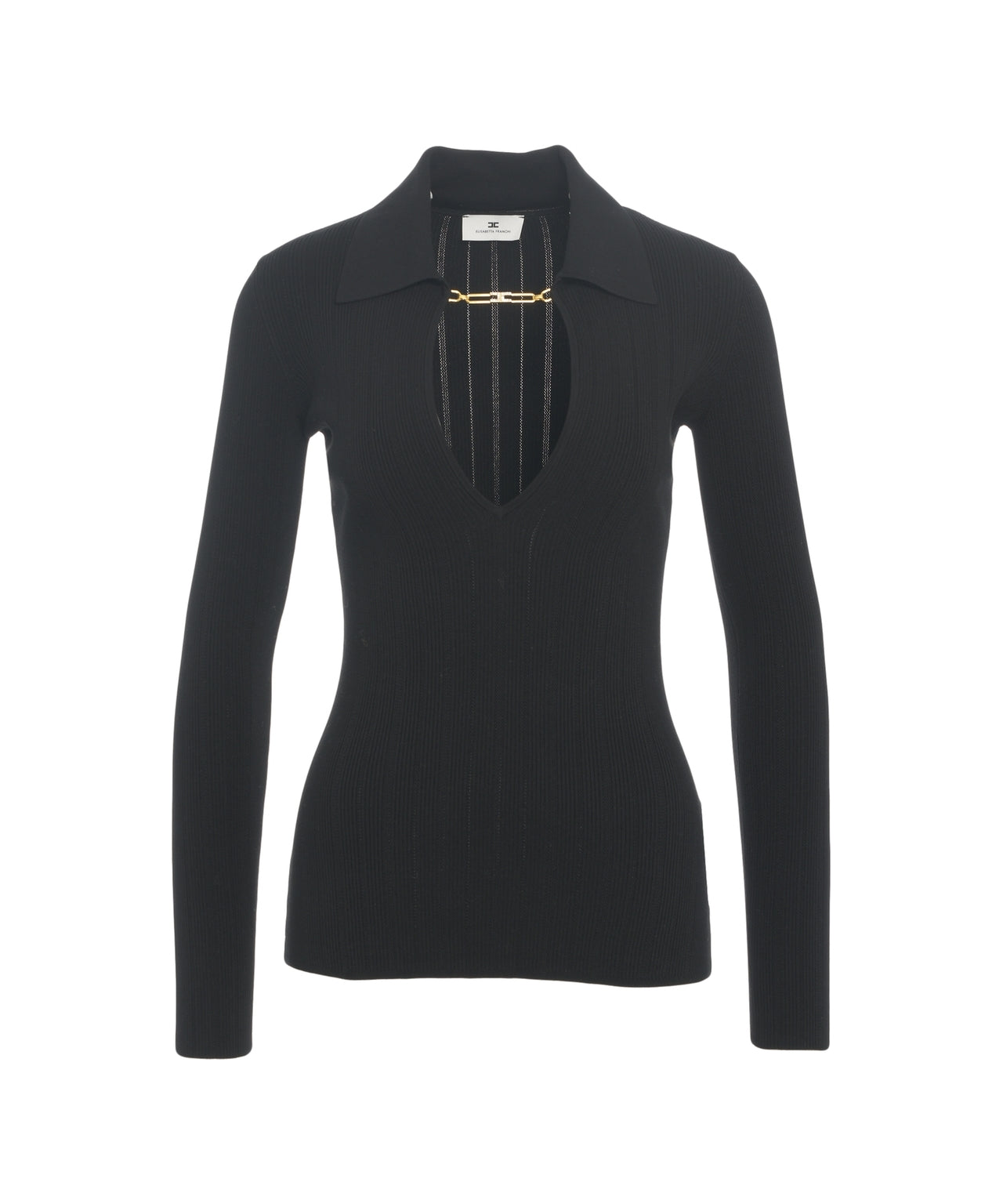 ELISABETTA FRANCHI Ribbed Sweater with Chain Detail