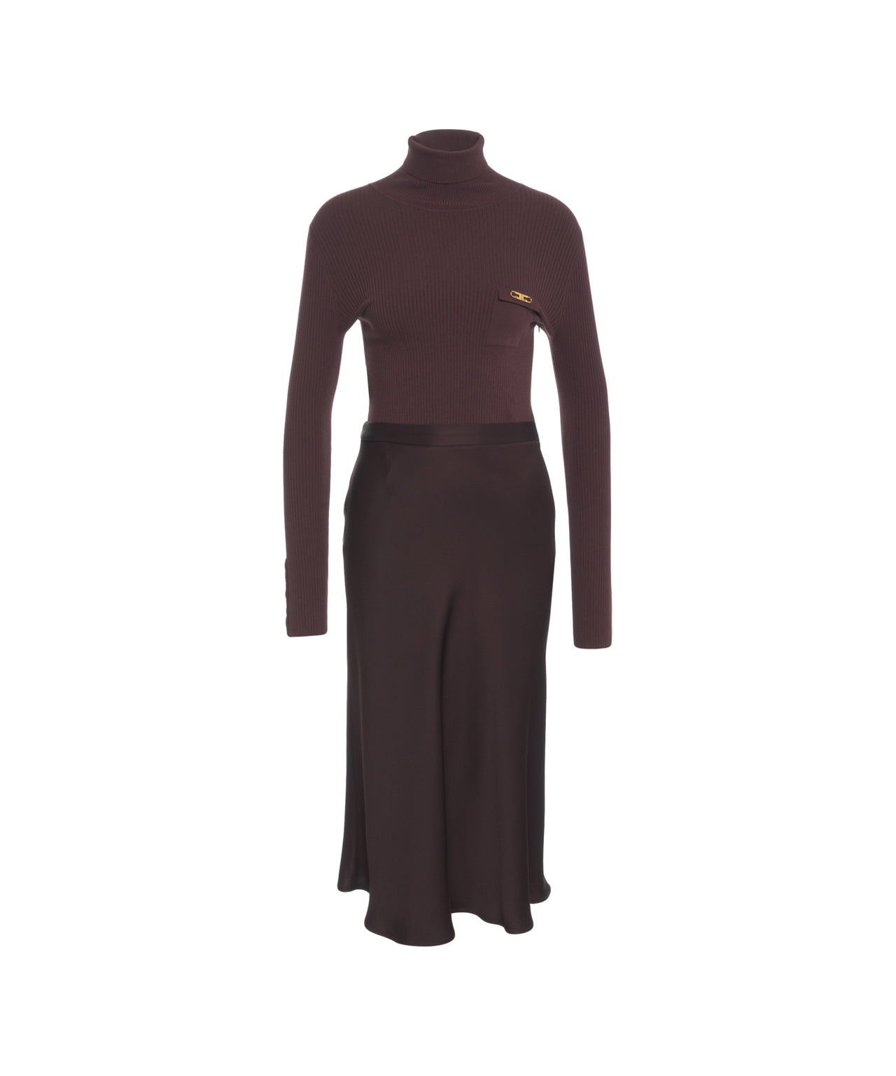 ELISABETTA FRANCHI Elegant Midi Dress with High Neck