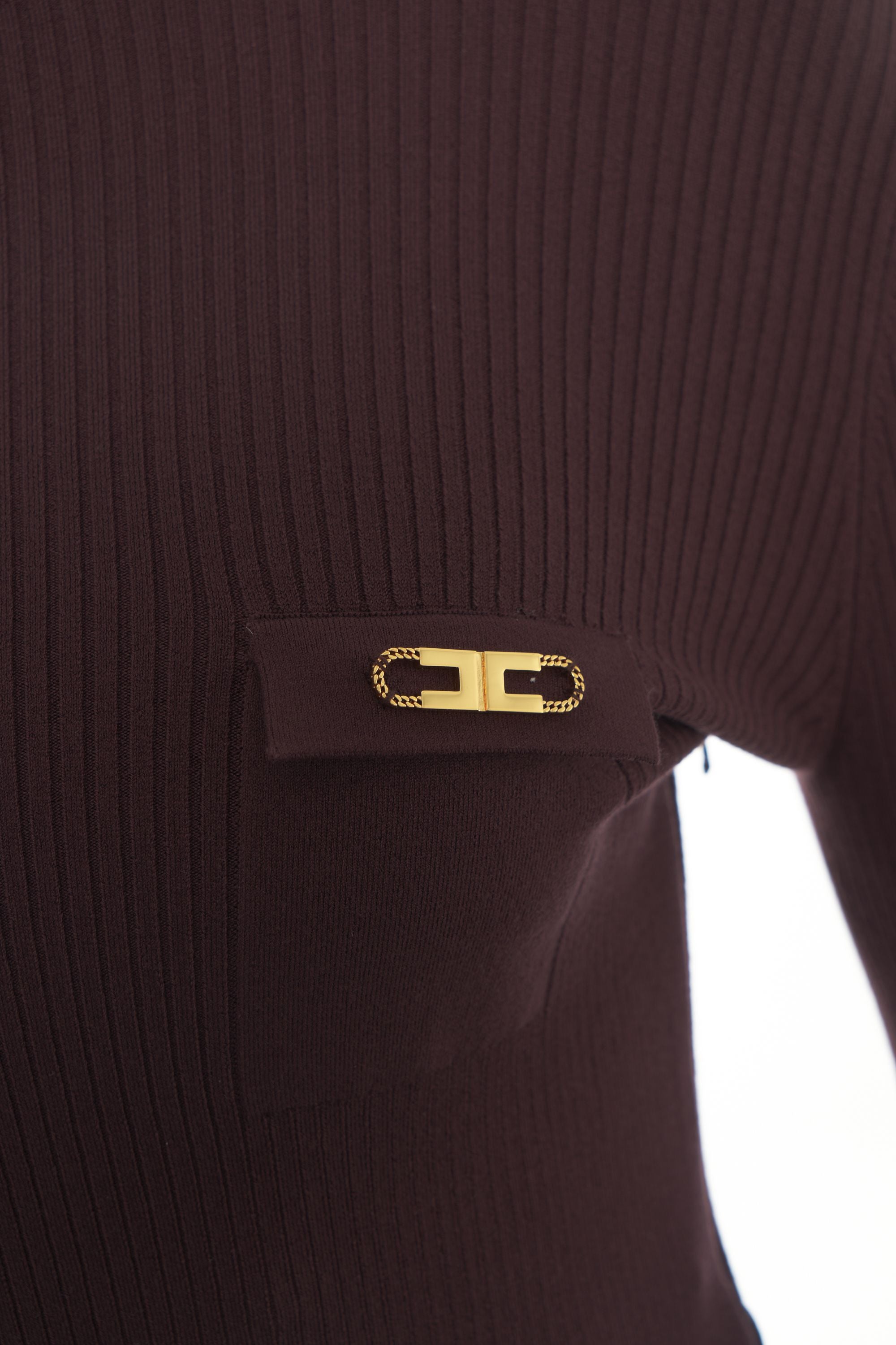 ELISABETTA FRANCHI Elegant Midi Dress with High Neck