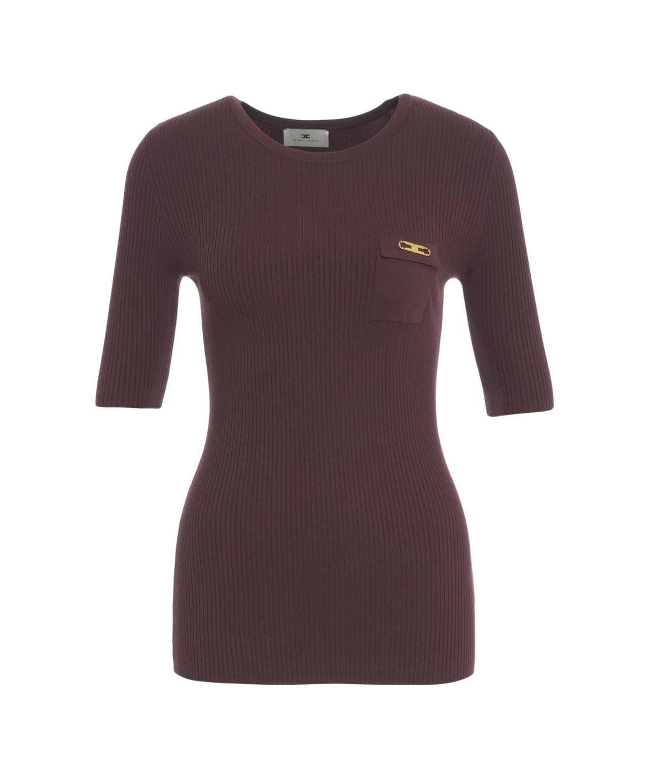 ELISABETTA FRANCHI Elegant Knit T-shirt with Chest Pocket - FW25