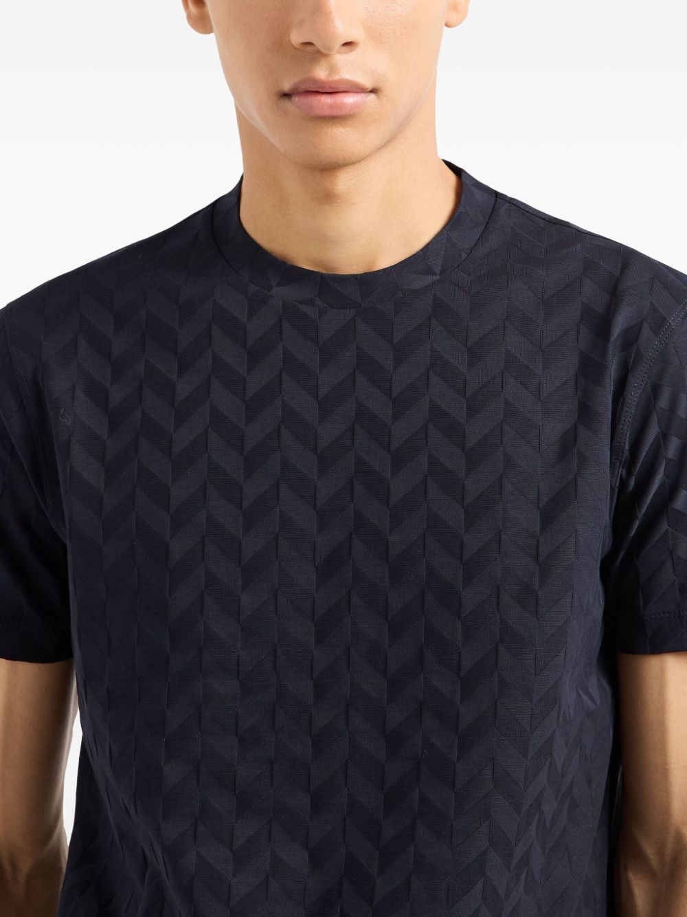 EMPORIO ARMANI Herringbone Pattern Short Sleeve Round Neck Cotton T-Shirt