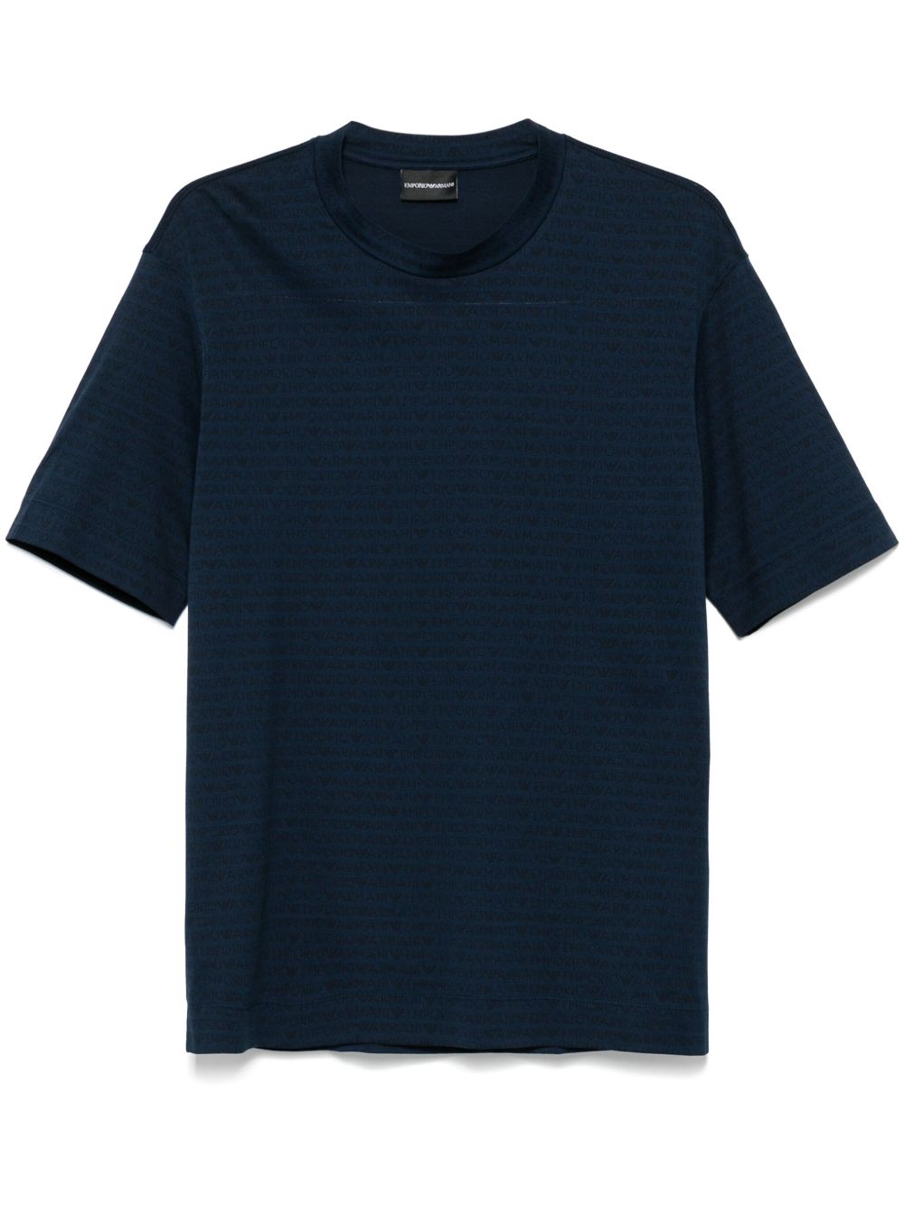 EMPORIO ARMANI Allover Logo Cotton T-Shirt - Short Sleeves, Crew Neck