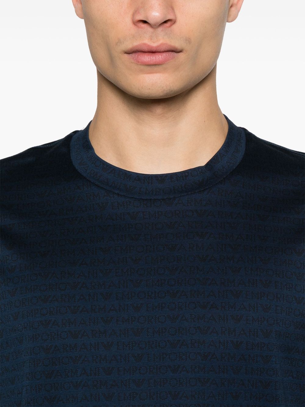 EMPORIO ARMANI Allover Logo Cotton T-Shirt - Short Sleeves, Crew Neck
