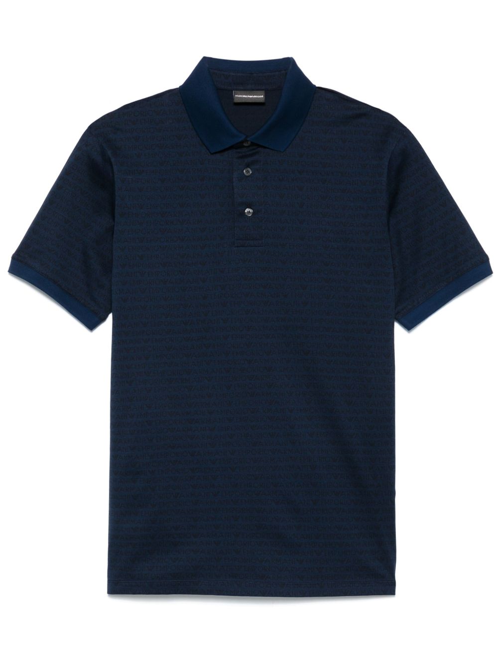EMPORIO ARMANI Allover Logo Cotton Polo Shirt for Men - Short Sleeves with Ribbed Trim