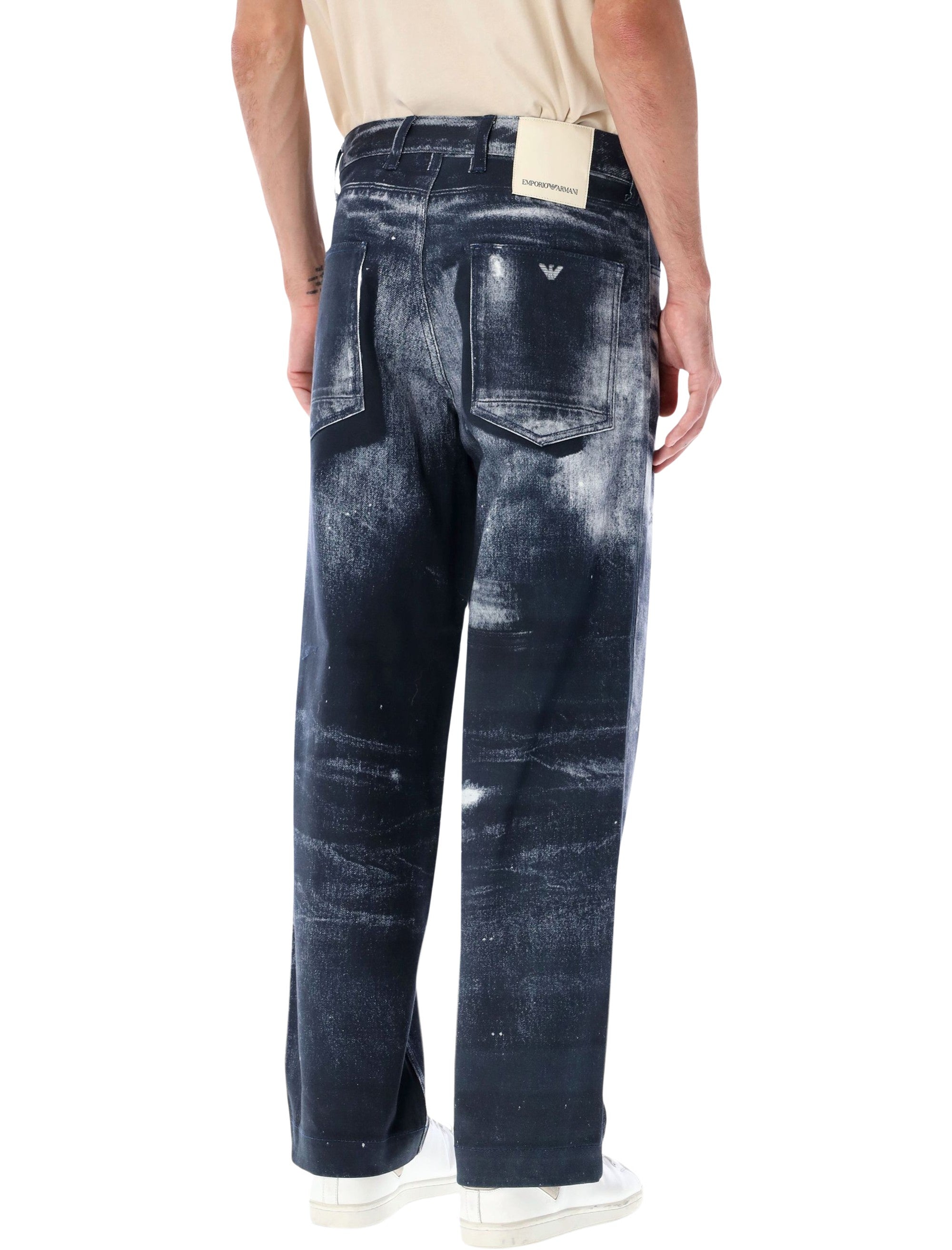 EMPORIO ARMANI Organic Cotton Drill Jeans with Distressed Print - Size 32