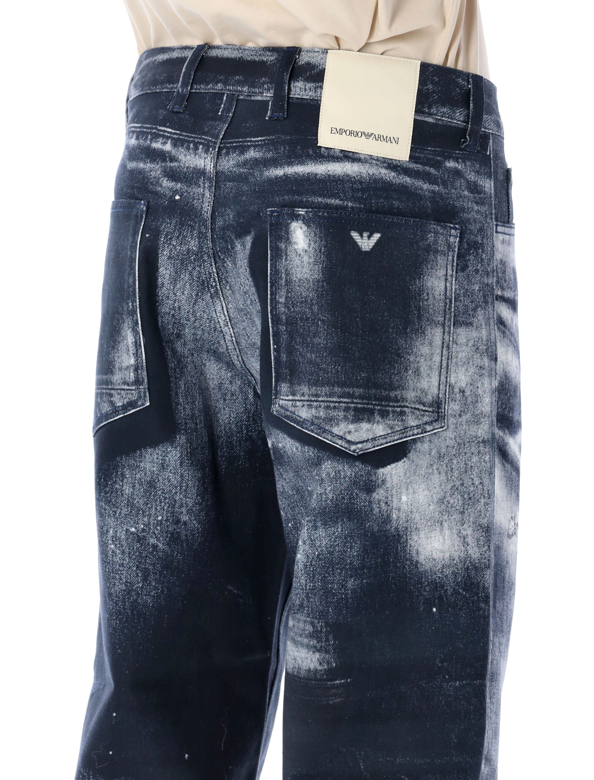 EMPORIO ARMANI Organic Cotton Drill Jeans with Distressed Print - Size 32