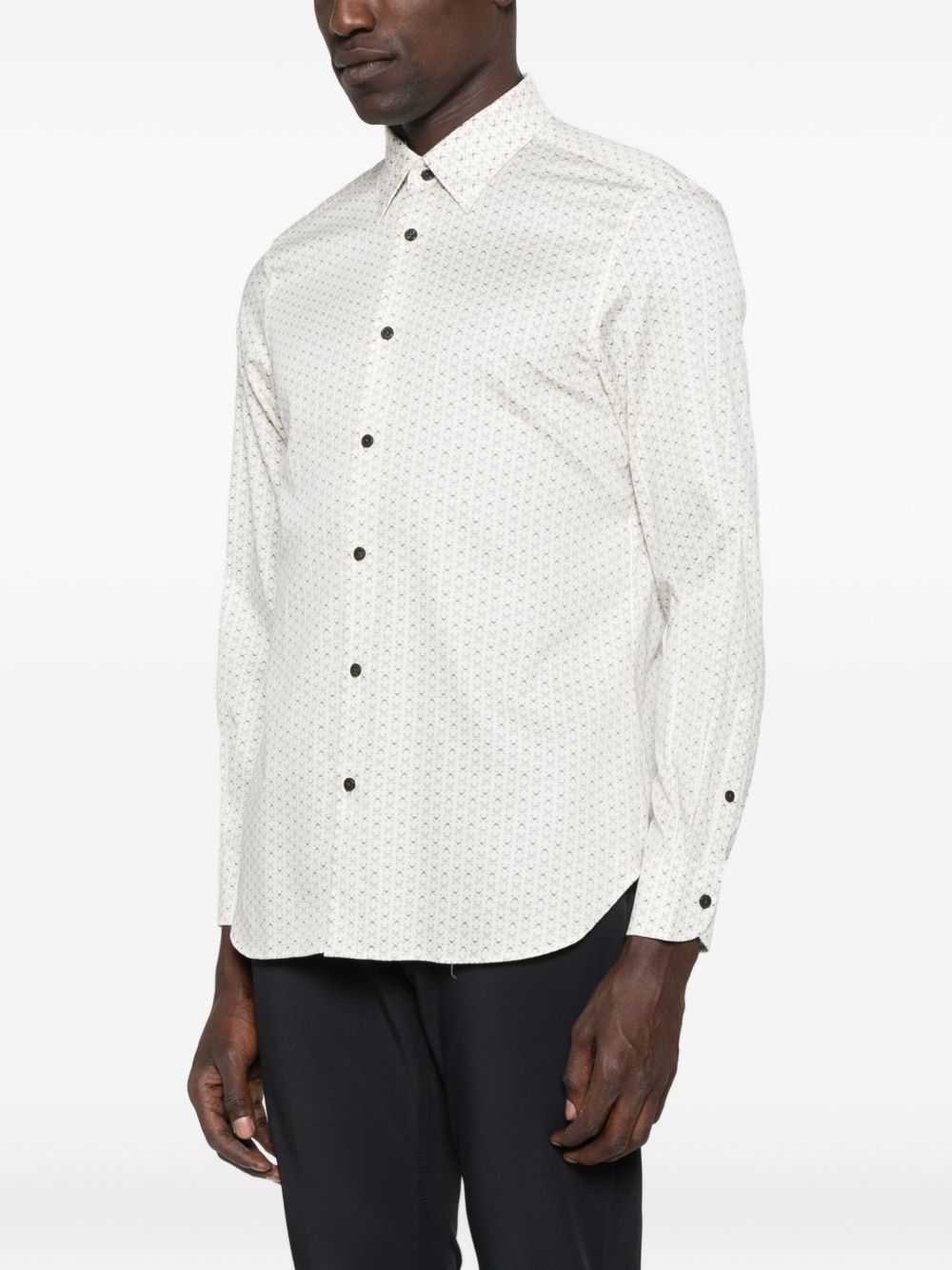 EMPORIO ARMANI Geometric Pattern Long Sleeve Cotton Shirt