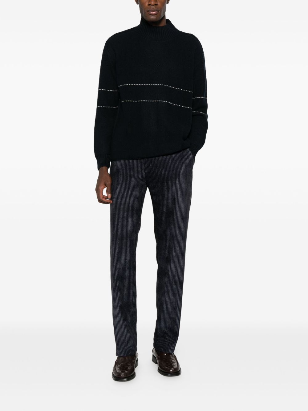 EMPORIO ARMANI Wool Crewneck Jumper with Horizontal Stripe Detail - FW25