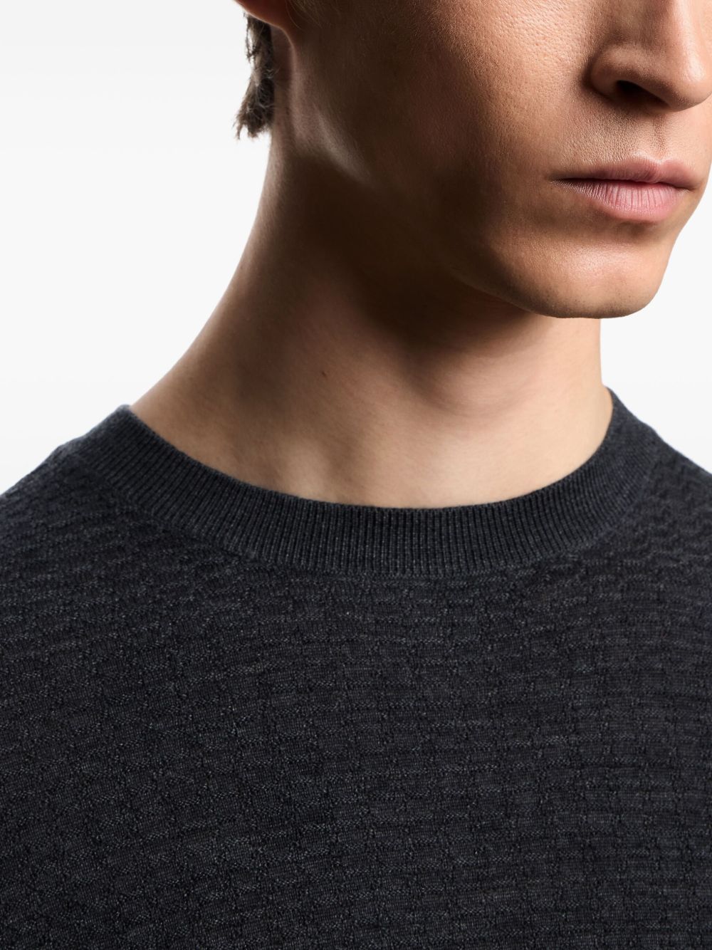 EMPORIO ARMANI Textured Knit Wool Crewneck Jumper for Men