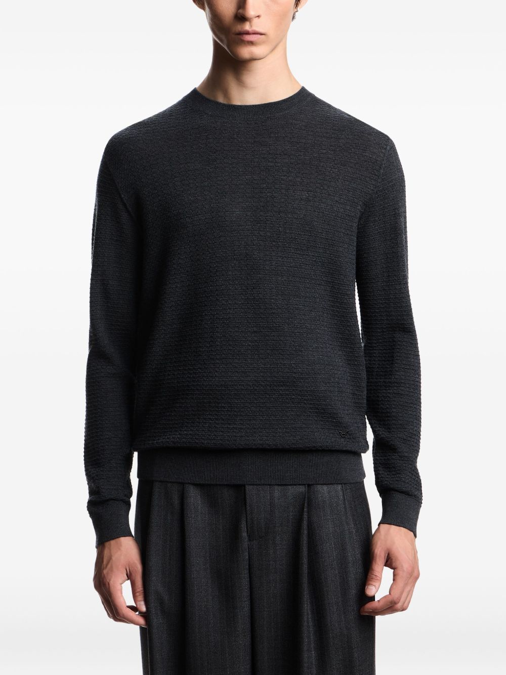 EMPORIO ARMANI Textured Knit Wool Crewneck Jumper for Men