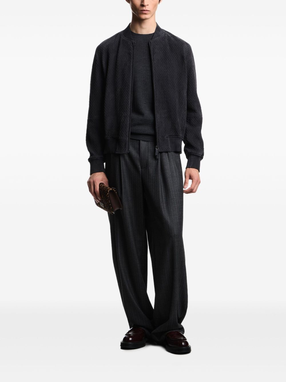 EMPORIO ARMANI Textured Knit Wool Crewneck Jumper for Men