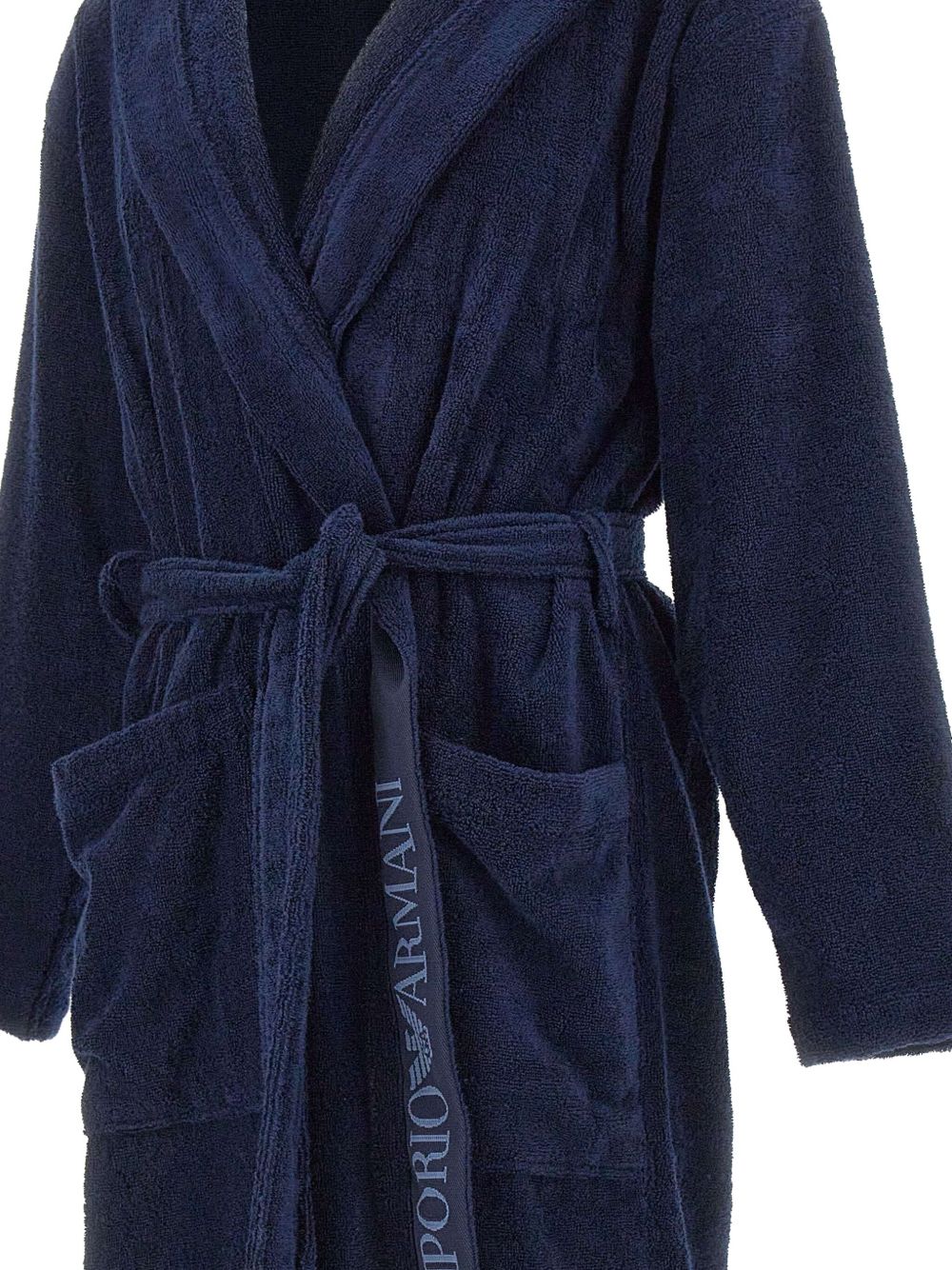 EMPORIO ARMANI Jacquard Trim Hooded Robe for Men