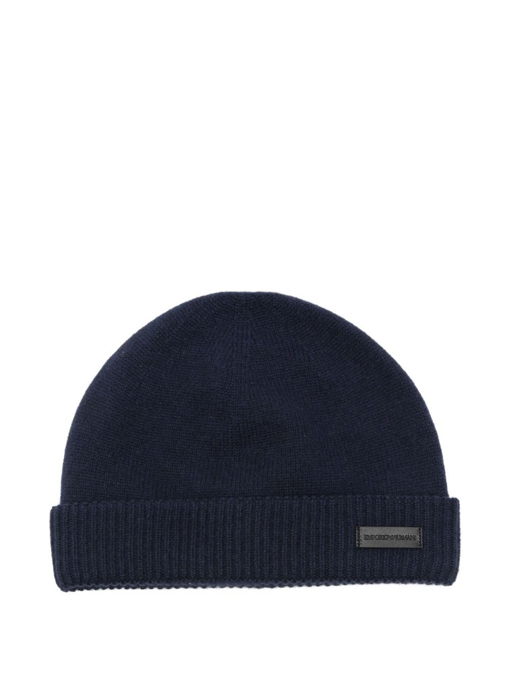 EMPORIO ARMANI Cashmere Ribbed Knit Beanie with Turn-Up Brim for Men