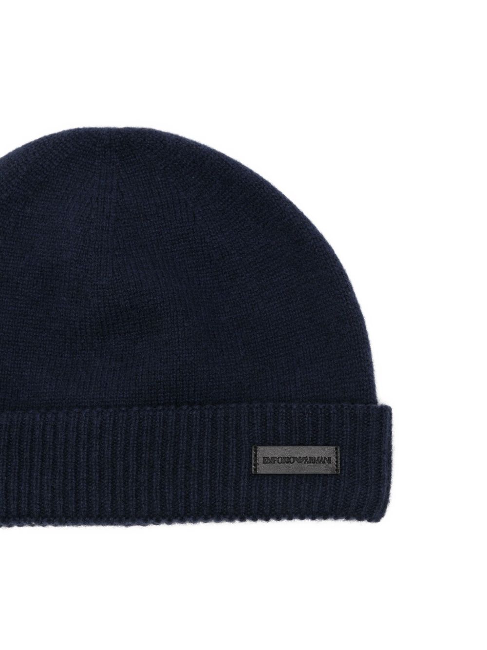 EMPORIO ARMANI Cashmere Ribbed Knit Beanie with Turn-Up Brim for Men