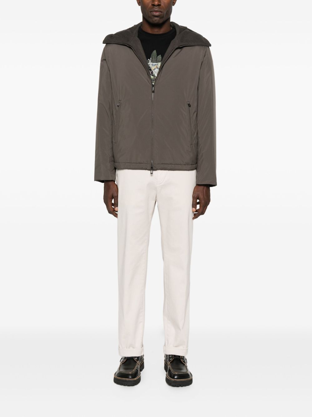 EMPORIO ARMANI Nylon Blouson Jacket with Hood and Drawstring Hem