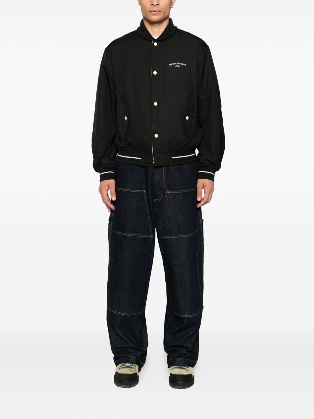 EMPORIO ARMANI Nylon Bomber Jacket with Embroidered Logo