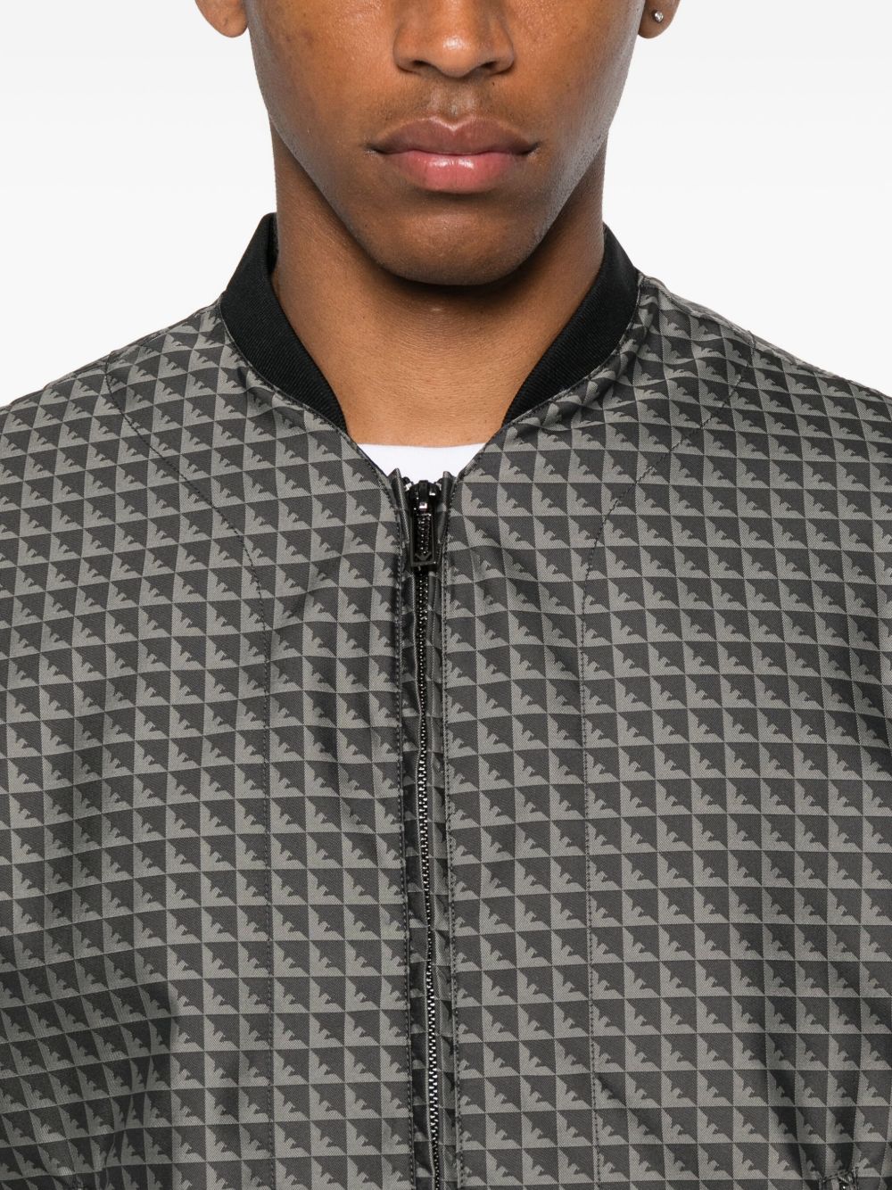 EMPORIO ARMANI Men's Black Eagle Pattern Coat with Zip Front