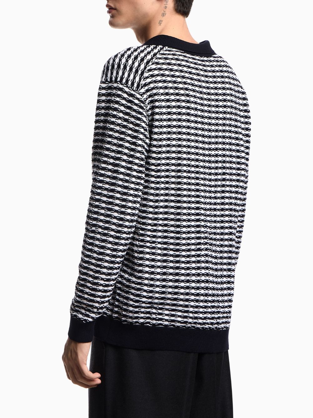 EMPORIO ARMANI Geometric Pattern Wool V-Necked Sweater for Men