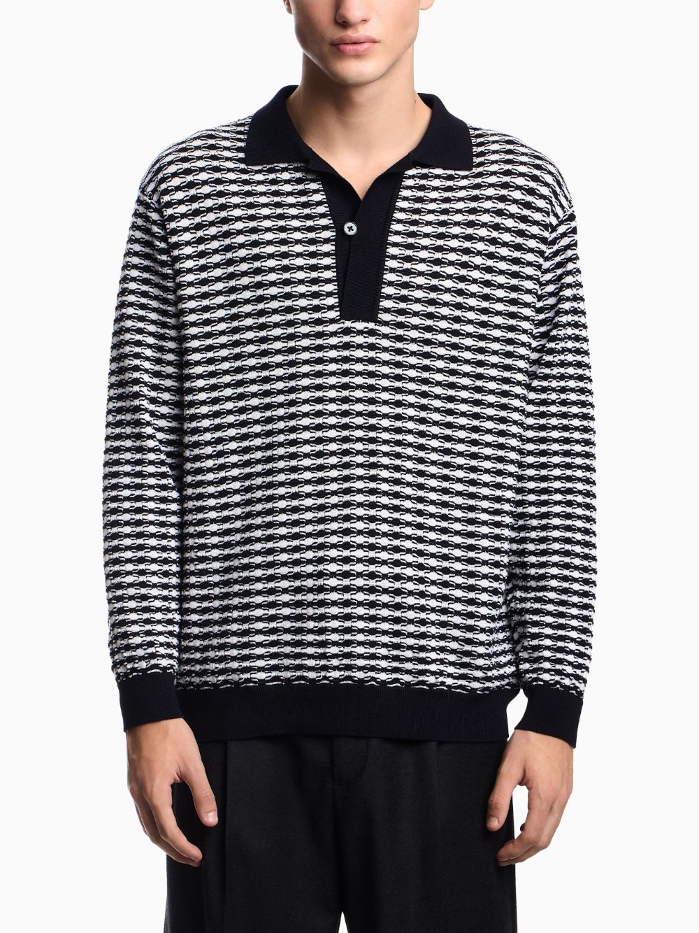 EMPORIO ARMANI Geometric Pattern Wool V-Necked Sweater for Men