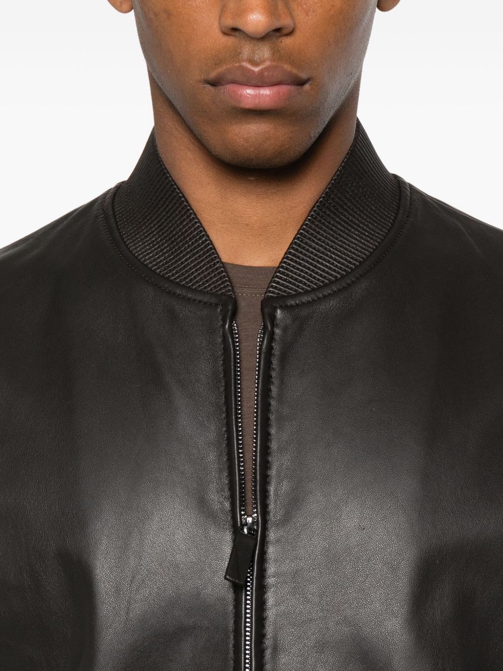EMPORIO ARMANI Men's Leather Jacket with Zip Front and Ribbed Cuffs