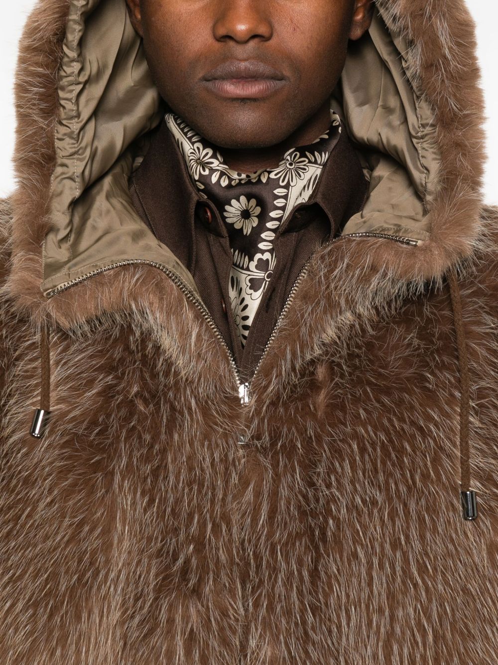 EMPORIO ARMANI Men's Shearling Hooded Jacket with Drawstring