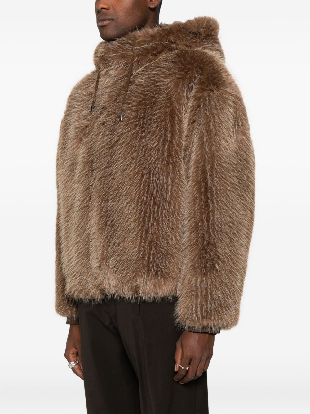 EMPORIO ARMANI Men's Shearling Hooded Jacket with Drawstring